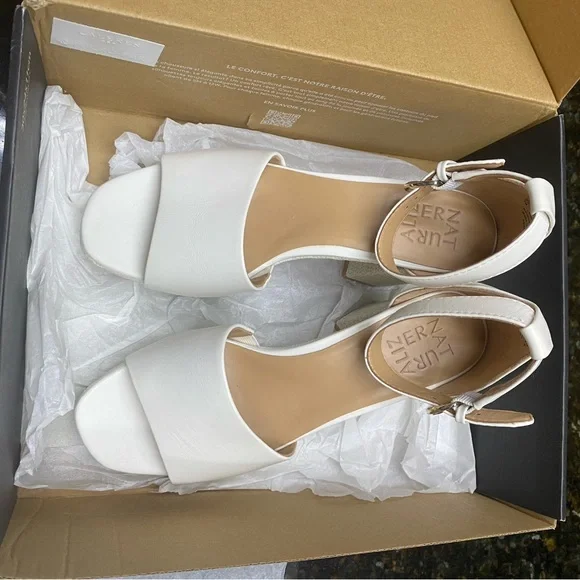 NWT Naturalizer Leather White/Ivory Block Heel Sandals (in original box) - Picture 5 of 11